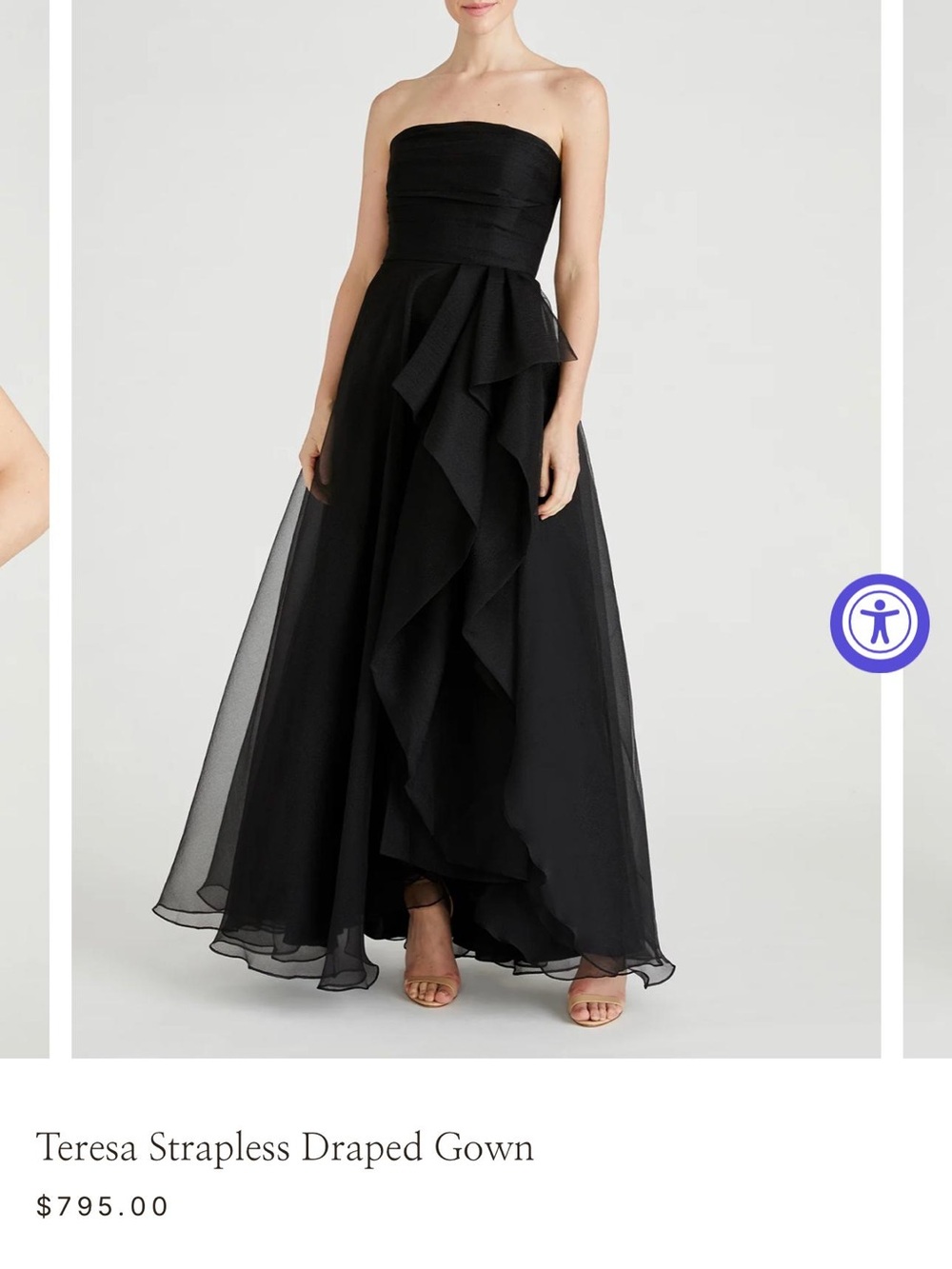 Teresa Crowninshield Black Strapless Draped Gown